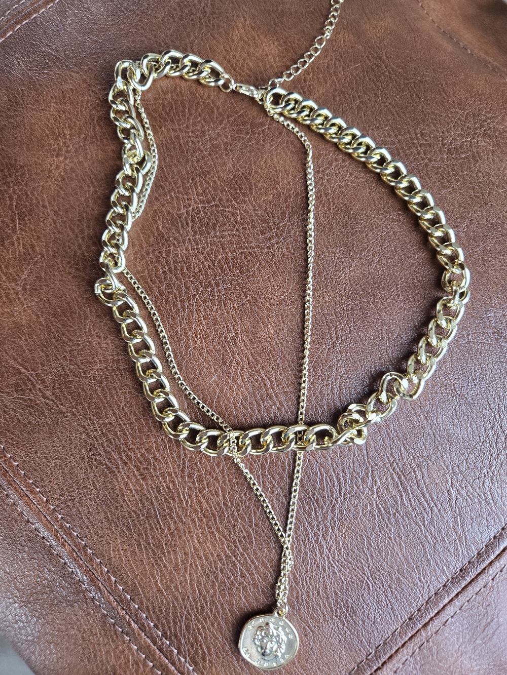 Gold Layered Coin Pendant Choker Necklace - Picture 6 of 8